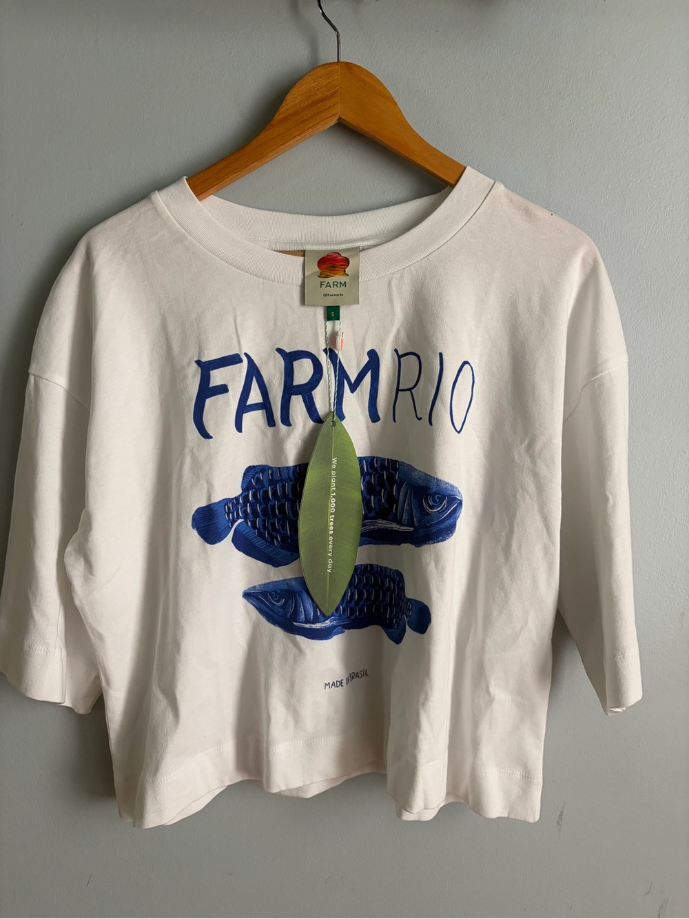FARM Rio White Tee with Blue Fish Graphic